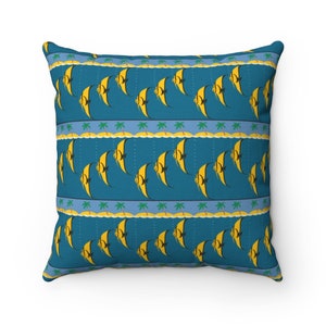 Retro 50s Tropical Fish and Palm Trees on Spun Polyester Square Pillow Case, 4 sizes
