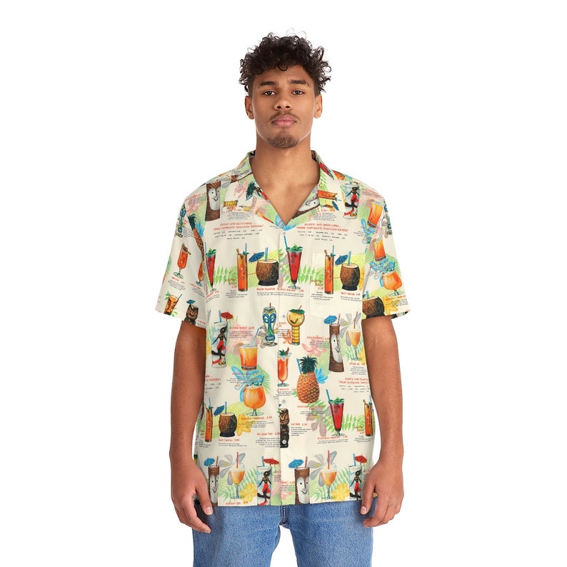 Retro Tiki Bar Drink Menu on a Hawaiian Shirt A Mid Century - Etsy