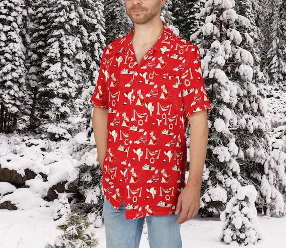 Retro MCM Santa Hawaiian Shirt: Tropical Christmas Party Aloha Top