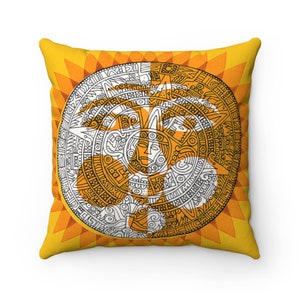 Retro 50s Mayan Sun Design on Spun Polyester Square Pillow Case, Mid Century Modern , 4 sizes