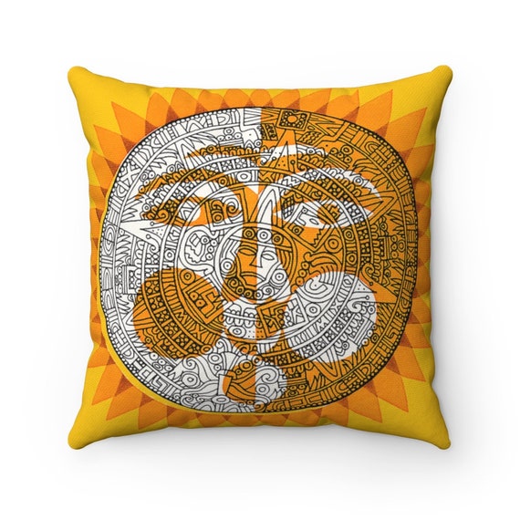 Retro 50s Mayan Sun Design on Spun Polyester Square Pillow Case, Mid Century Modern , 4 sizes