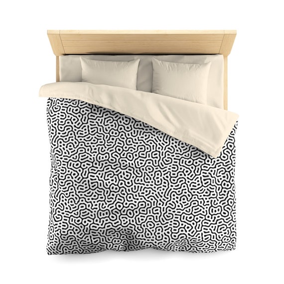 Retro 80s Microfiber Duvet Cover Memphis New Wave design BLACK and WHITE, Two Sizes