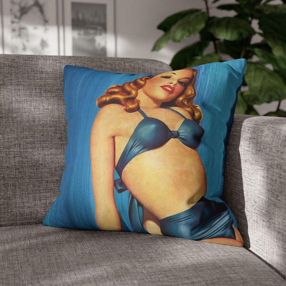 Square Pillowcase, Bad Girls Retro Pinup Art, 4 Sizes, Faux Suede, Home Decor, Bedroom Accent, Throw Pillow Cover, Decorative Cushion Case