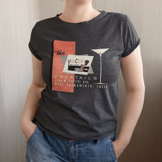 Retro Mid Century Modern Yolo Bar Sacramento Unisex Jersey Short Sleeve Bella+Canvas Tee Shirt MCM Dining and Drinking