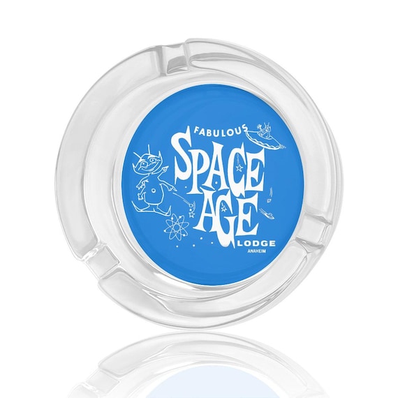 Retro Space Age Lodge Glass Ashtray Mid Century Modern Atomic Age Decor Anaheim Motel Memorabilia Catchall Dish Gift USA
