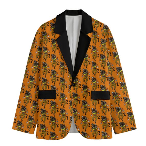 Retro Halloween Scary Cat Orange Blazer, Perfect Trick or Treat Cocktail Party MCM Classic