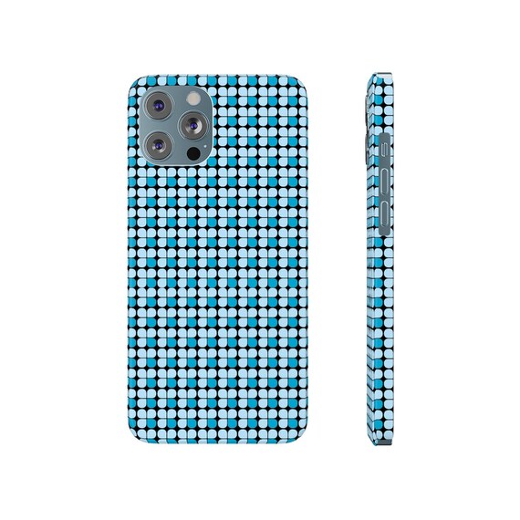 iPhone 12 and 13, Mini, Pro and Max Slim and Glossy Phone Case / Mid Century Modern Blue and Black