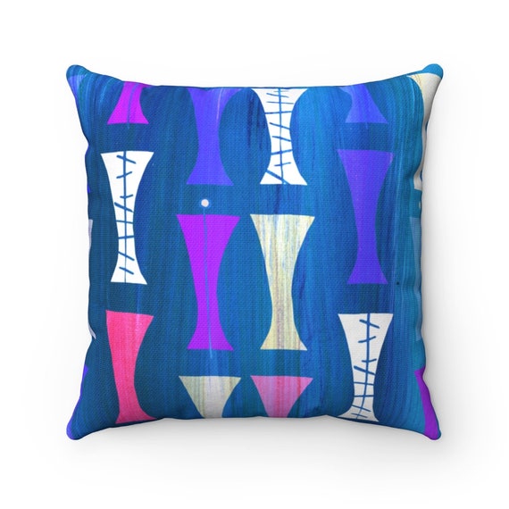 Retro  Square Pillow Case, Mid Century Modern inspired BLUE and Purple print on Spun Polyester, 4 Sizes!