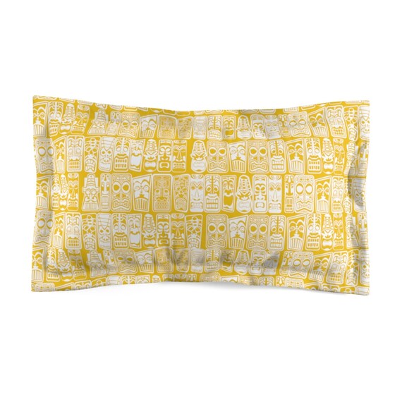 Retro Tiki Tropical Yellow Microfiber Pillow Sham, Mid Century Modern 2 Sizes