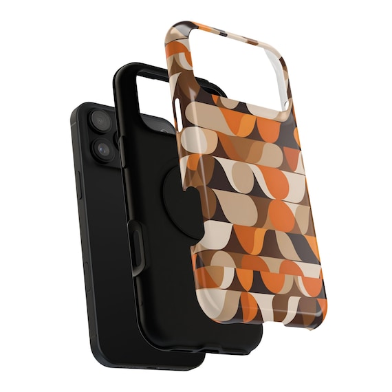 Phone Case, 60's Brown and Orange Abstract Pattern Retro MCM Design, Protective Cover, includes iPhone 17 Models