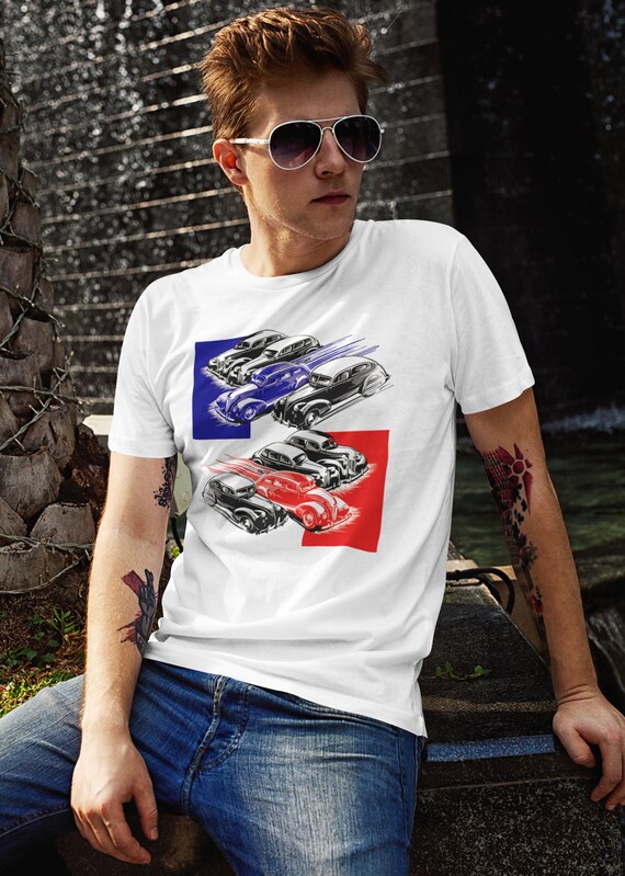 Retro 1930's Car / Auto / Racing Montage Art Unisex Bella+Canvas Jersey Short Sleeve Tee