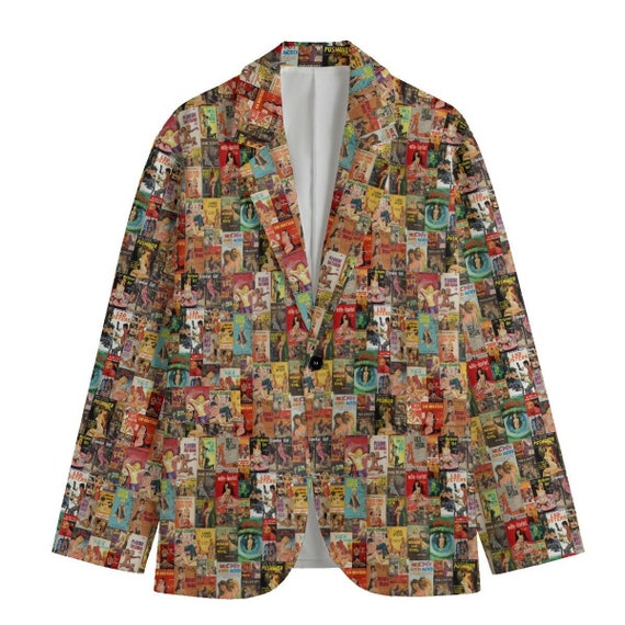 Retro Pulp Novel Men's Casual Flat Lapel Collar Blazer / Crime, Detectives, Shady Characters and lounge wear
