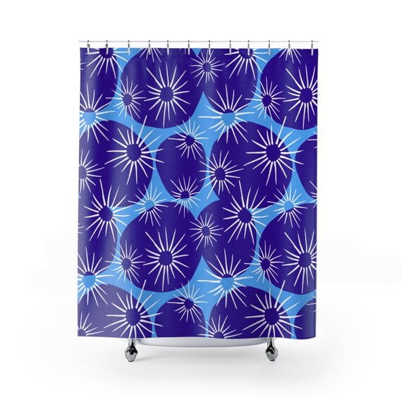 Retro Shower Curtain BLUE Mid Century Perfect for the mid century lifestyle.