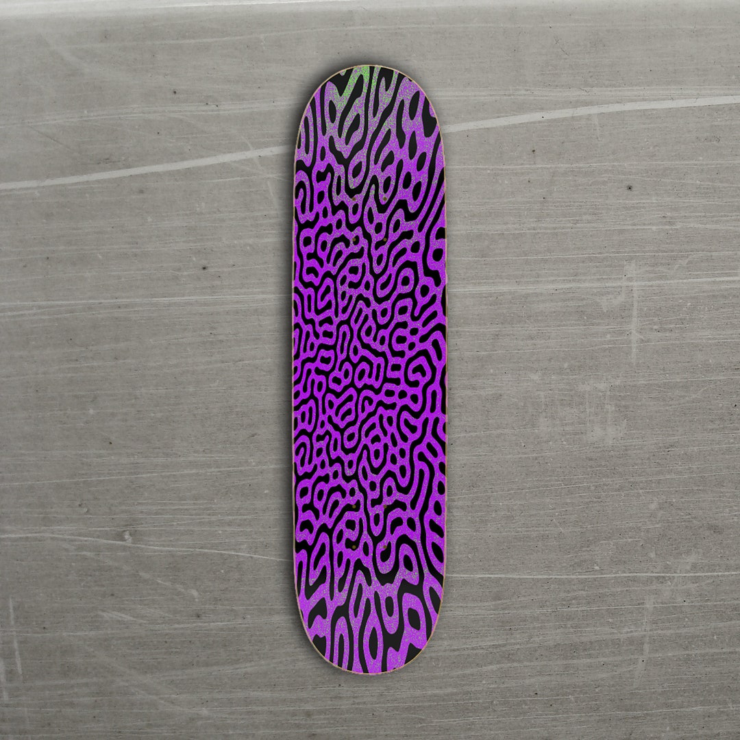 Retro 80s Skateboard Deck New Wave Purple and Green