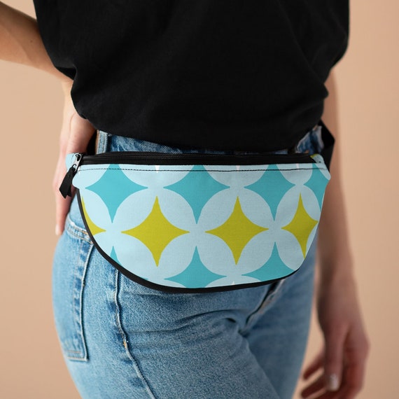 Retro Mid Century Modern Fanny Pack 50s Dingbat style, BLUE and GOLD