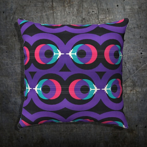 Retro Mid Century Modern Square Pillow Case, Jet Travel Design Spun Polyester, PURPLE and BLUE, 4 Sizes