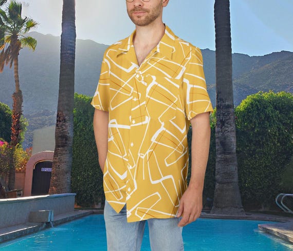 Retro Yellow Hawaiian Shirt: 1950s MCM Tiki Beach Party Aloha Shirt