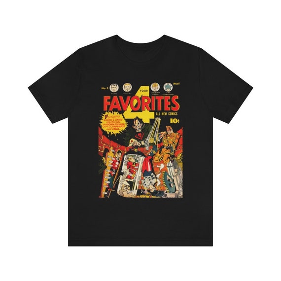Retro FOUR FAVORITES Super Hero Comic Unisex Bella+Canvas Jersey Short Sleeve Tee