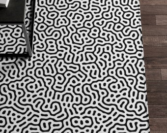 Retro 80s Memphis Design Style Black and White Dornier Rug / add some Bacteria New Wave Design to your life in 3 sizes!