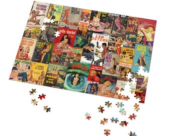 Retro Pulp Fiction. Detective, Crime & Exploitation  Fiction Montage  Jigsaw Puzzle in metal box  (252, 500, or 1000-Piece)