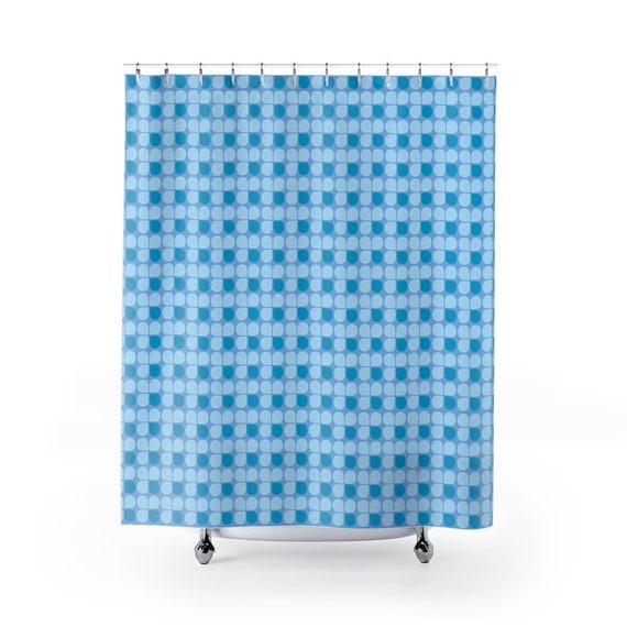 Retro Mid Century Modern Blue Blue Shower Curtain / 71" x 74" For your MCM 1950's Bathroom