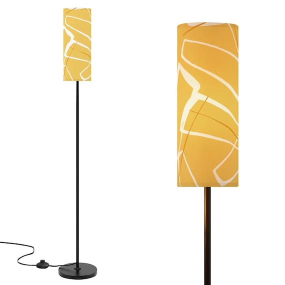 Retro 50s Pattern Floor Lamp Mid Century Modern Standing Lamp Linen Shade Mid Century Living Room Bedroom Decor