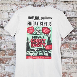 Retro 50&#39;s Korma&#39;s Ghost Party Drive In on a Bella+Canvas Tee Shirt, perfect Christmas gift