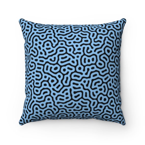 Retro 80s Faux Suede Square Pillow Case, New Wave Memphis Design style BLUE and BLACK
