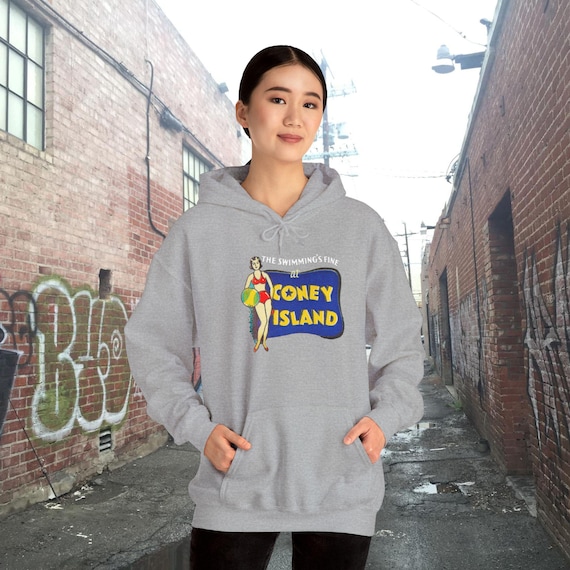Retro Coney Island Swimming Hoodie: Unisex Vintage Beach Sweatshirt