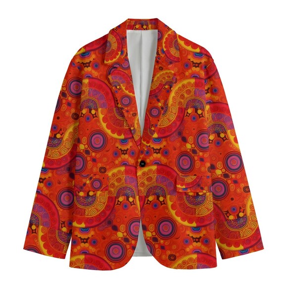 Retro 60s Color Exposition! In COTTON All-Over Print Men's Casual Flat Lapel Collar Blazer | MCM