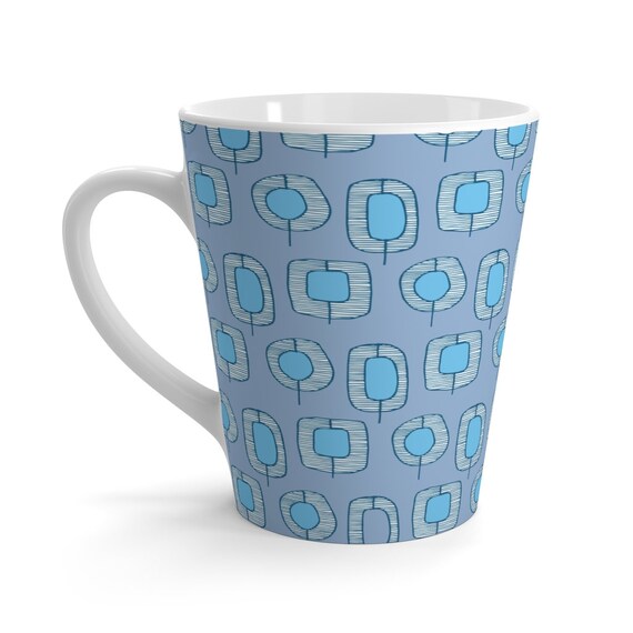 Retro Mid Century Modern Dingbat Style Blue Latte mug
