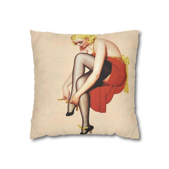 Square Pillowcase, Retro Bad Girls Retro Pinup Art Faux Suede Home Decor, Bedroom Accent, Throw Pillow Cover, Decorative Pillow Case, Retro