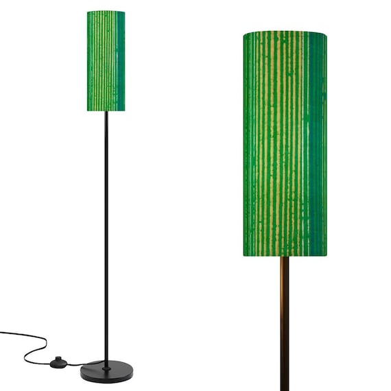 Retro Green Mid Century Wallpaper Print Standing Floor Lamp | MCM Living Room Lamp | USA Made LED Floor Light