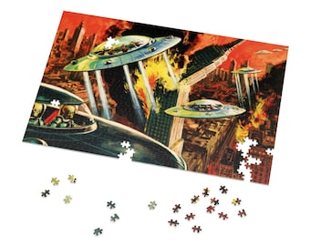 Retro 1950&#39;s Sci Fi Alien Invasion Jigsaw Puzzle (252, 500, or 1000-Piece)
