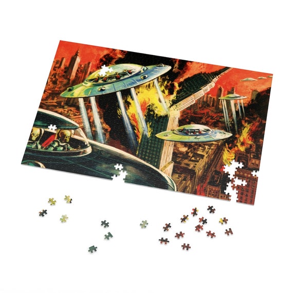 Retro 1950's Sci Fi Alien Invasion Jigsaw Puzzle (252, 500, or 1000-Piece)