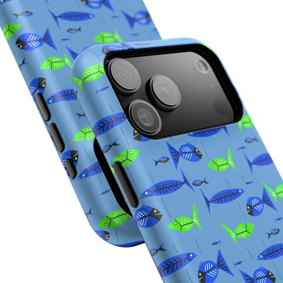 Phone Case, Retro MCM 50's Fish Graphic Pattern Design, Impact-Resistant Protective Cover, includes  iPhone 17 Models