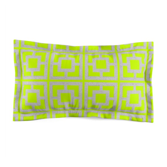 Lime Green Breeze Block Pillow Sham, MCM Decor, Retro Microfiber Bedding, Luxurious Sleep Essential, Bright Bedroom Accent