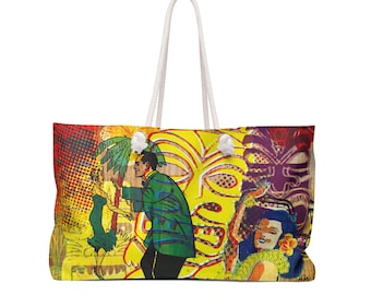 Bolso de fin de semana extragrande estilo fiesta Tiki retro: bolso de playa tropical