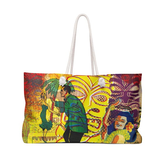 Retro Tiki Party Oversized Weekender Tote: Tropical Beach Bag
