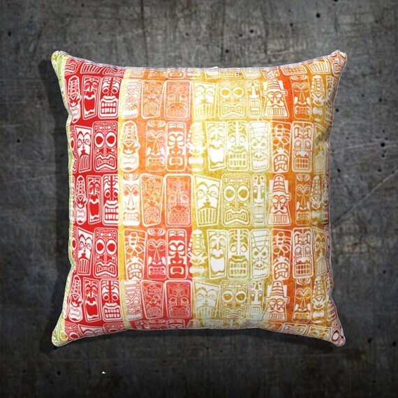 Retro Tiki Spun Polyester Orange Yellow Square 1950s vintage style Pillow Case