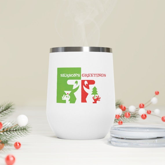 Retro 50's MCM Santa 12oz Insulated Wine Tumbler, White, Black or Stainless finish. Mid Century Modern Holidays!