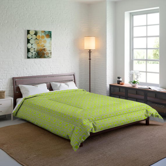 Lime Green Breeze Block Comforter - Cozy Bedding, MCM Home Decor, Retro Modernism Gift, 50s Style, Geo Comforter