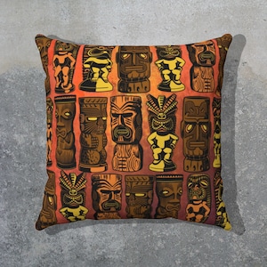 Retro-kussensloop Tiki Gods: modern oranje polyester uit het midden van de eeuw