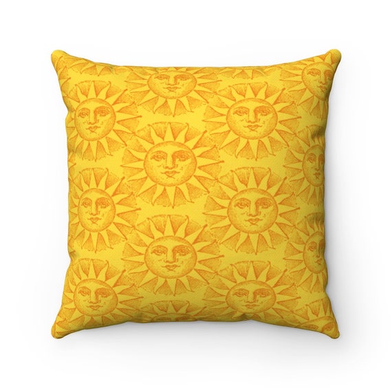 Retro Sun Etching Orange and Yellow Spun Polyester Square Pillow Case