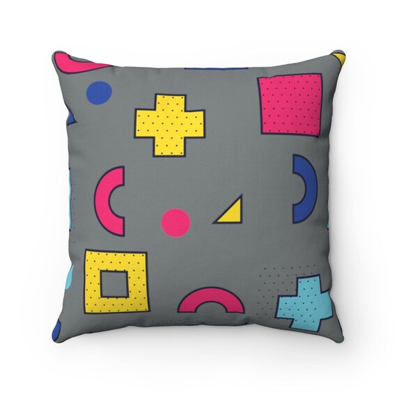 Retro 80's Memphis Design style New Wave Design on Spun Polyester Square Pillow Case, Feel the New Wave in comfort, 5 sizes!