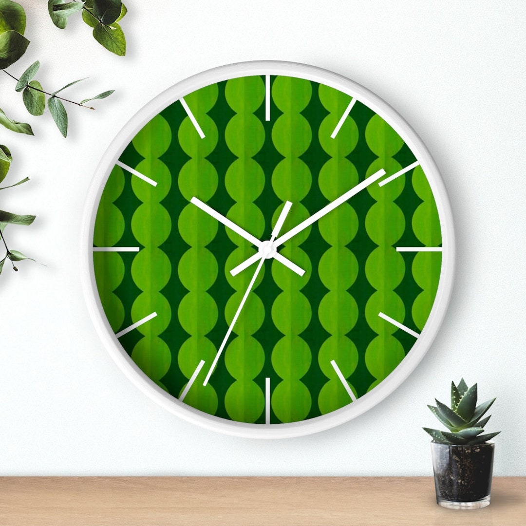 Retro Mid Century Modern Wall Clock Kelidascope Green Pattern Etsy