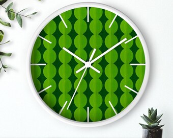 Retro Mid Century Modern Wall clock Kelidascope Green Pattern