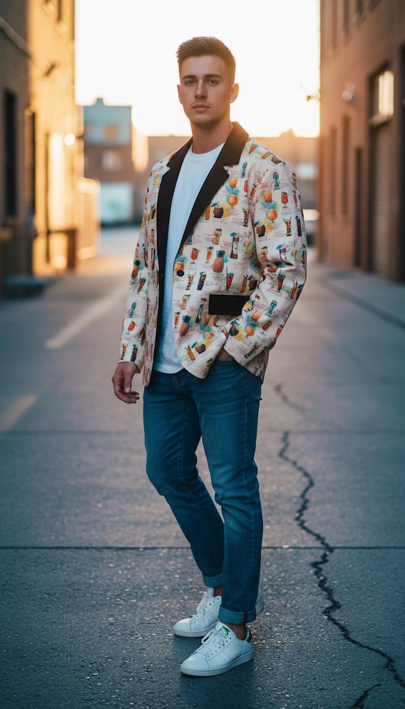 Retro Tiki Drink Menu Blazer: Mid Century Modern Style