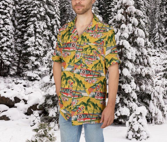 Retro Trailer Park Santa Hawaiian Shirt: Mid-Century Modern Tiki Christmas