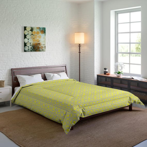 Retro Sunshine Yellow Breeze Block Comforter - Cozy Bedding, MCM Home Decor, Retro Modernism Gift, 50s Style, Geo Comforter